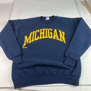 VTG Russell Michigan Wolverines Sweatshirt Fits Small Blue Faded Crewneck Tag L